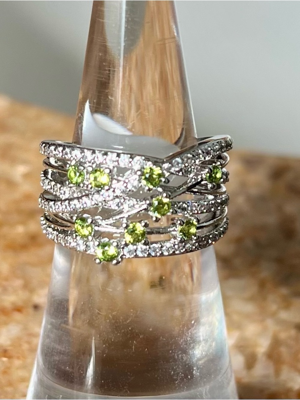 Bomb Party RETRO August Birthday RBP7881 Always Authentic Peridot Rhodium Ring